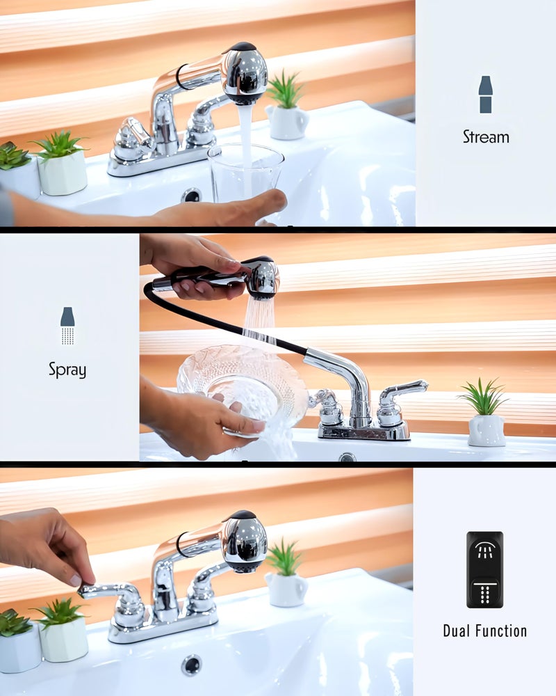 Wasserman Faucets Wasserman 2 Handle Utility/Laundry/Shop Sink Faucet with Pull Out Sprayer in Chrome, Non-Metallic ABS Plastic, 4" Centerset for Laundry Room, Garage, Mud Room, RV - Image 3